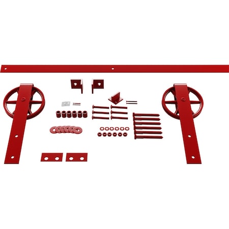Ekena Millwork Premium Wagon Wheel Strap Barn Door Hardware Set w/ 6' Track for 2 1/4" Doors, Regal Red GB600156HWRR